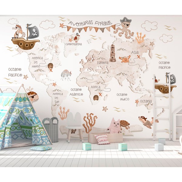 Mural Mapa Infantil con Texto y Nombre personalizable en papel pintado para  paredes Fantasía VCMF-007