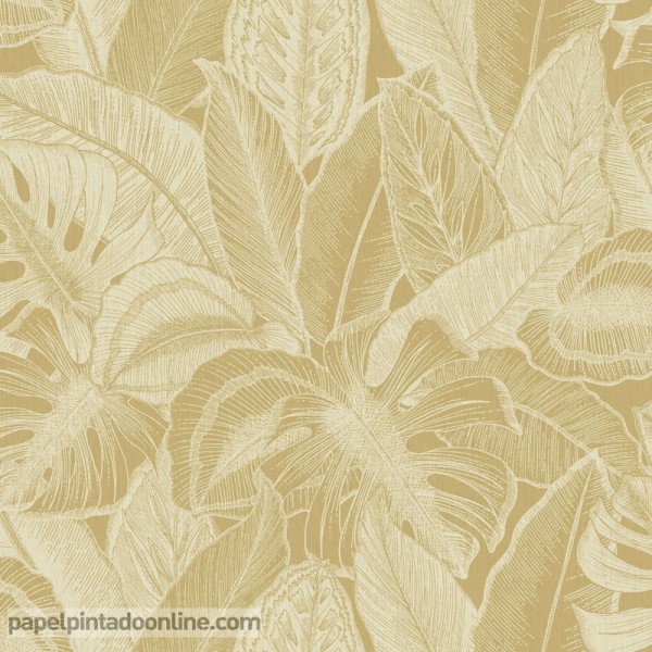 papel de parede com folhas ocre-amarelo 36151