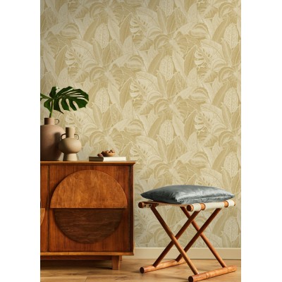 papel de parede com folhas ocre-amarelo 36151 2