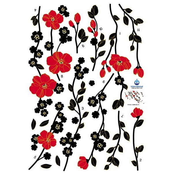 STICKER RED FLOWER TREE IN THE WIND DKS-0103 STICKER RED FLOWER TREE IN THE WIND DKS-0103