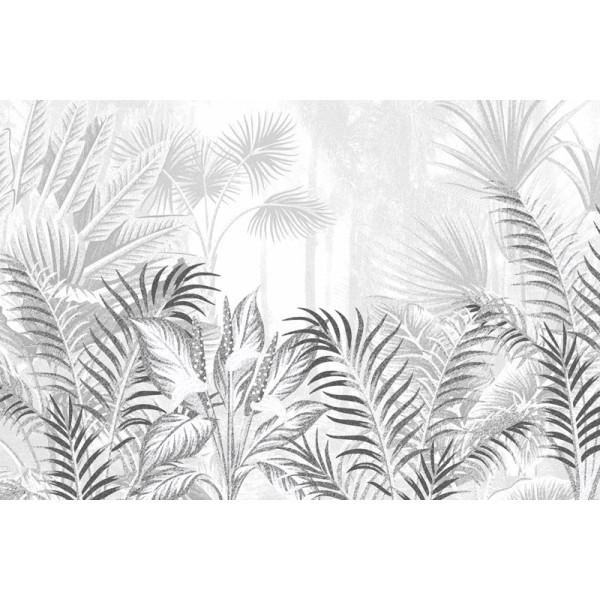 Mural tropical hojas gris 752-037