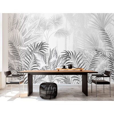 Mural tropical hojas gris 752-037 2