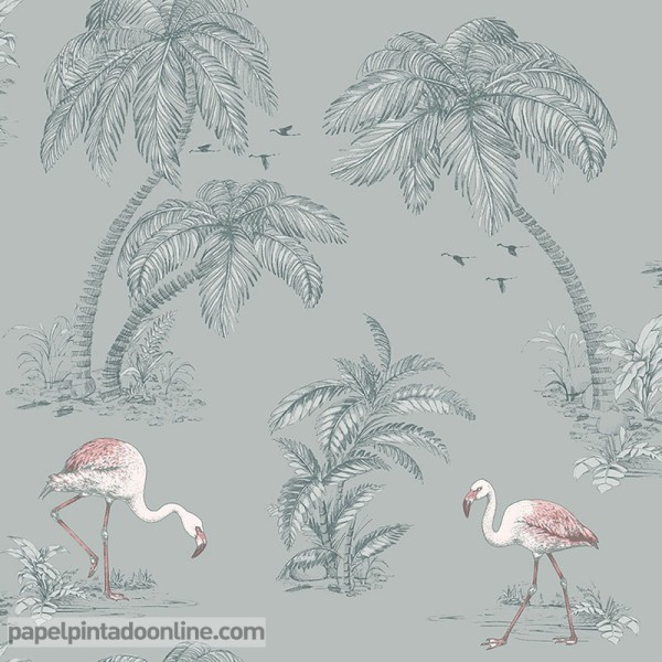 Papel de parede com flamingos rosas imaginarium 12381