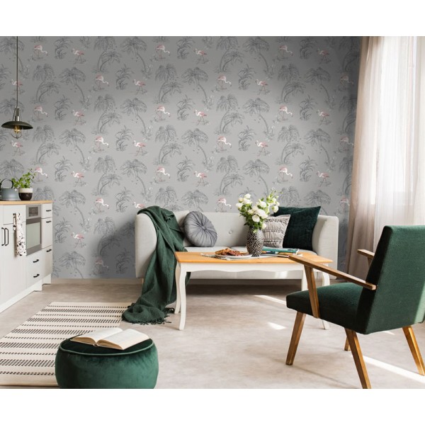 Papel de parede com flamingos rosas imaginarium 12381