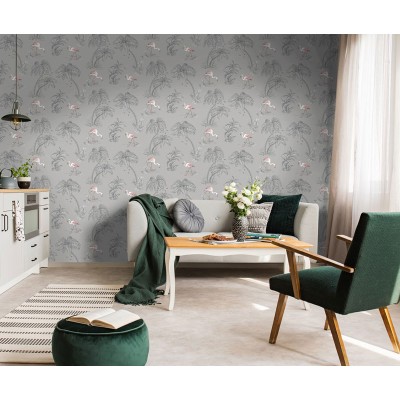 Papel de parede com flamingos rosas imaginarium 12381