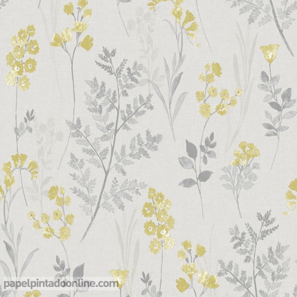 Papel de pared hojas botánico amarillas y beige