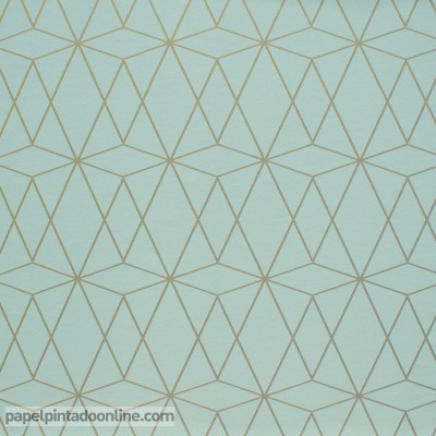 Papel pintado GEOMÉTRICO DORADO TURQUESA RAW 137