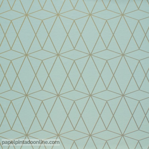 Papel de parede GEOMETRICO DOURADO TURQUESA RAW 137