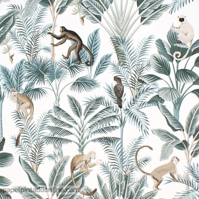 papel pintado monos con hojas tropicales color verde agua oscuro papel pintado monos con hojas tropicales color verde agua oscuro