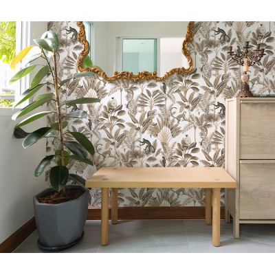 papel de parede de macacos com folhas tropicais douradas 2