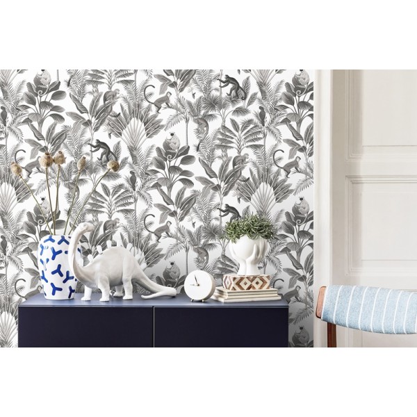 papel de parede de macacos com folhas tropicais prateadas papel de parede de macacos com folhas tropicais prateadas