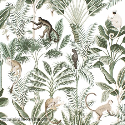 Papel pared infantil mono tropical en ramas - TenVinilo