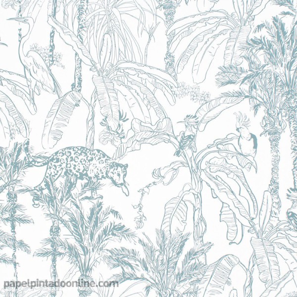 papel de parede animais selva turquesa antigo decoração tropical