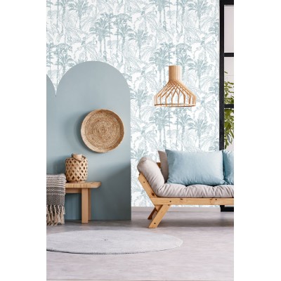 papel pintado animales selva turquesa antigua decoración tropical