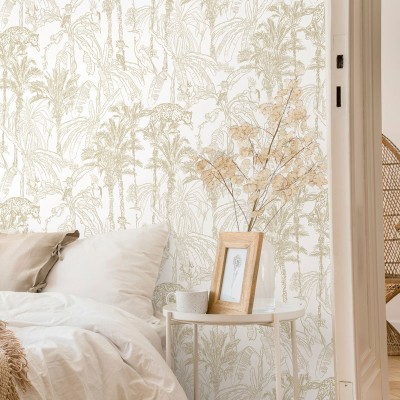 Papel pintado selva ocre tropical animales y plantas 219 Papel pintado selva ocre tropical animales y plantas 219