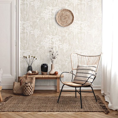 papel de parede selva com animais e plantas estilo tropical fundo em cor pedra 211 2