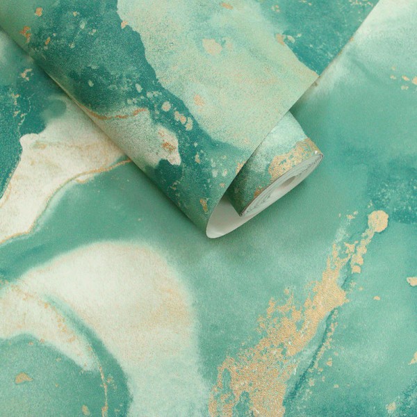 Papel de parede de ondas abstratas verde e dourado PATAGONIA 36230 Papel de parede de ondas abstratas verde e dourado PATAGONIA 36230