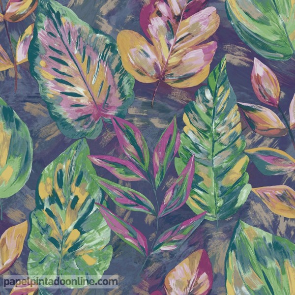 papel de parede vinilico com folhas multicolor patagonia 36112