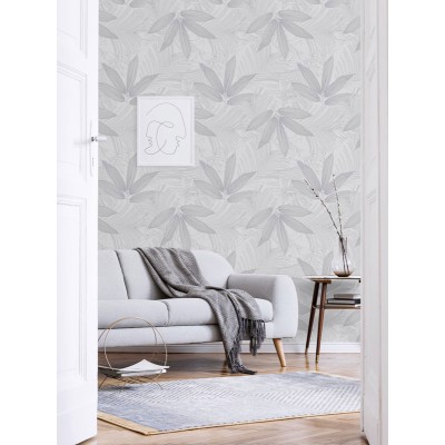 Papel pintado hojas plateadas 206