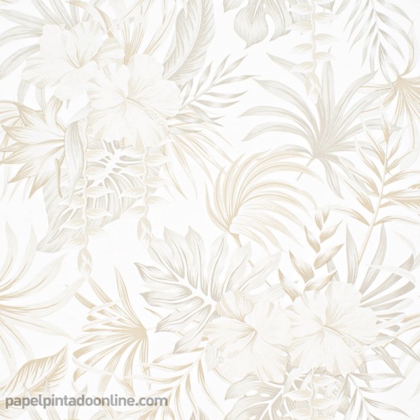 Papel pintado flores tropicales beige y piedra 221 Papel pintado flores tropicales beige y piedra 221