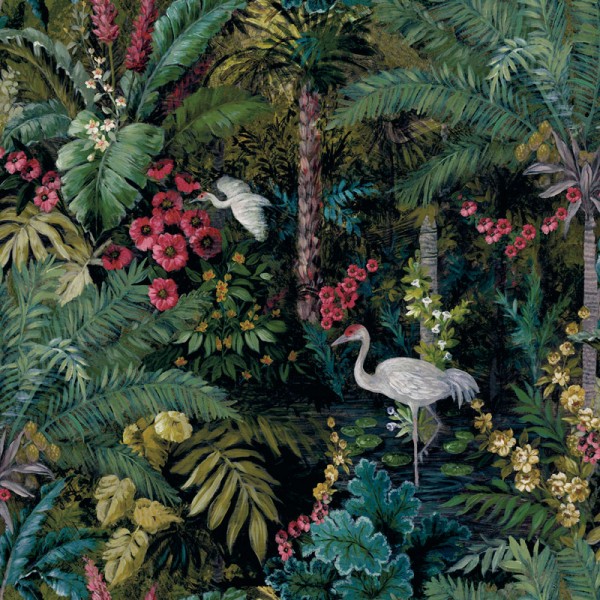 Papel de parede tropical com flamingos CASCADING GARDENS 91441