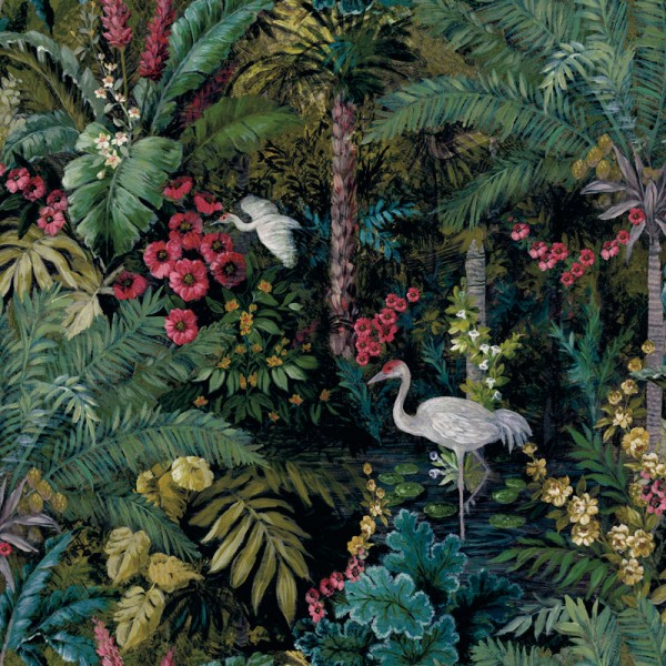Papel pintado tropical con flamencos CASCADING GARDENS 91441