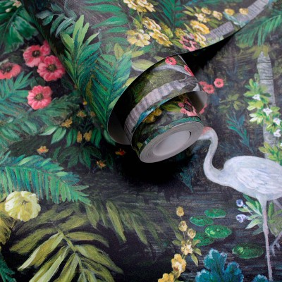 Papel de parede tropical com flamingos CASCADING GARDENS 91441