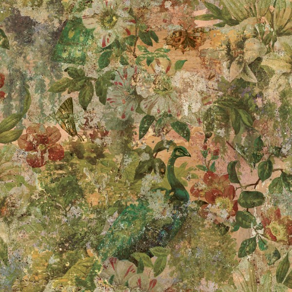 Papel de parede com pavões pintura artística natureza CASCADING GARDENS 91451