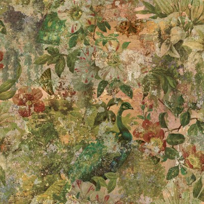Papel de parede com pavões pintura artística natureza CASCADING GARDENS 91451 Papel de parede com pavões pintura artística natureza CASCADING GARDENS 91451