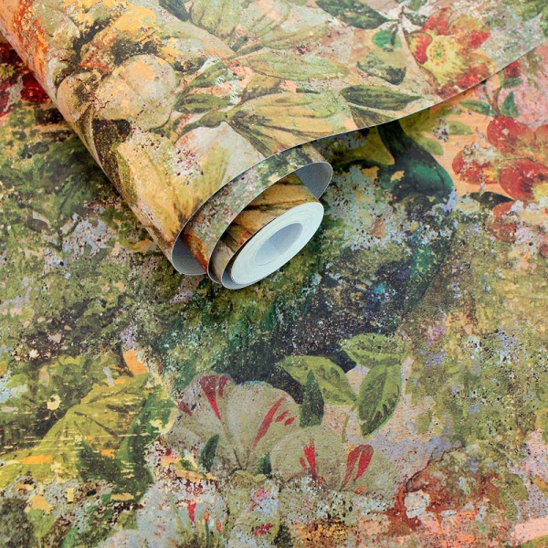 Papel de parede com pavões pintura artística natureza CASCADING GARDENS 91451 Papel de parede com pavões pintura artística natureza CASCADING GARDENS 91451