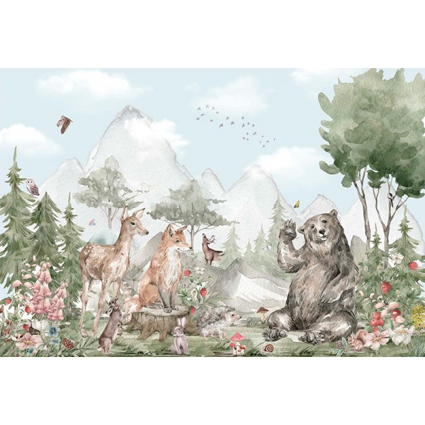 Mural Infantil Bosque Animado con animales silvestres, papel pintado para  paredes infantiles ANIM501