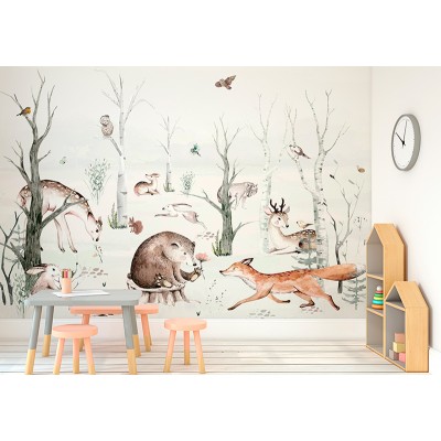 Mural Infantil Floresta de Inverno ANIM503 Mural Infantil Floresta de Inverno ANIM503