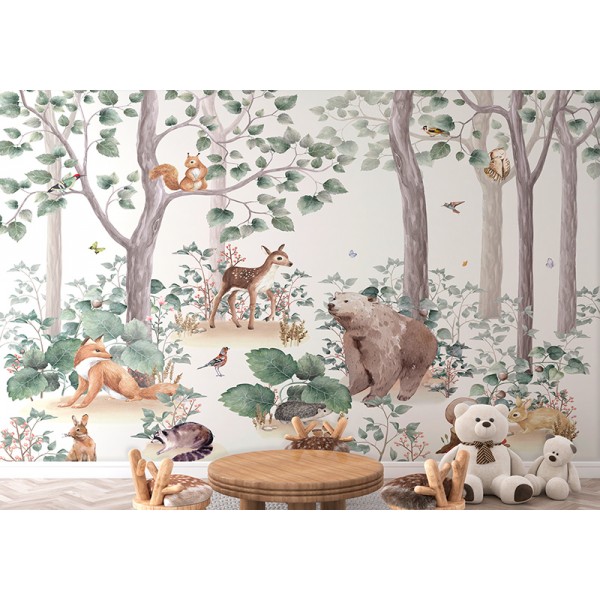 Mural Infantil Bosque Florecido ANIM507 Mural Infantil Bosque Florecido ANIM507