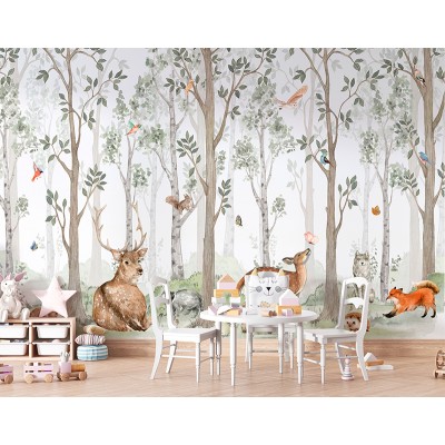 Mural Infantil Floresta de Primavera ANIM508 Mural Infantil Floresta de Primavera ANIM508