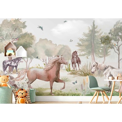 Mural Infantil Cavalos em Passeio ANIM509 2