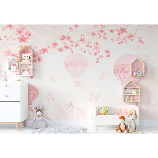 Mural Infantil Balões e Flores de Cerejeira  ANIM519 Mural Infantil Balões e Flores de Cerejeira  ANIM519