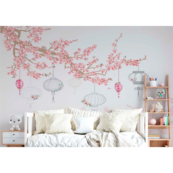 Mural Infantil Lanternas Chinesas no Cerejeiro ANIM521