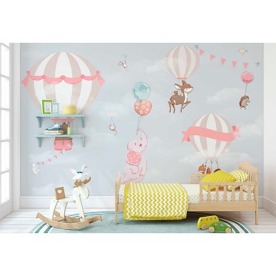 Mural Infantil Animais nas Nuvens ANIM528 Mural Infantil Animais nas Nuvens ANIM528