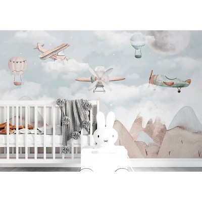 Mural Infantil Aviões e Montanhas ANIM532 2