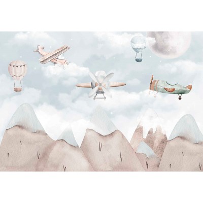 Mural Infantil Aviões e Montanhas ANIM532