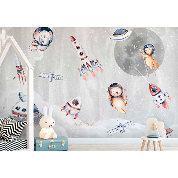 Mural Infantil Animals a l'Espai ANIM534 Mural Infantil Animals a l'Espai ANIM534