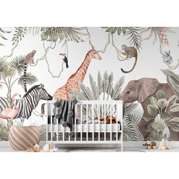 Mural Infantil Aventura na Selva ANIM539 Mural Infantil Aventura na Selva ANIM539