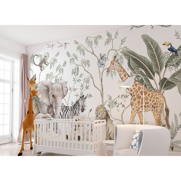 sombrero Patatas Inmuebles Mural Infantil Jungla Pacífica con animales salvajes en un paisaje tropical muy luminoso, papel pintado para paredes infantil AN sombrero Patatas Inmuebles Mural Infantil Jungla Pacífica con animales salvajes en un paisaje tropical muy luminoso, papel pintado para paredes infantil AN