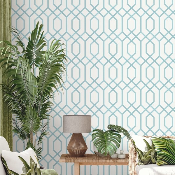 Papel pintado geométrico turquesa