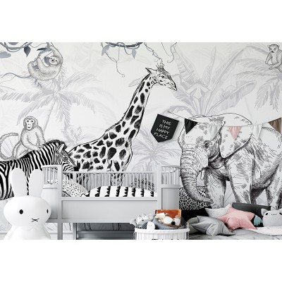 Mural Infantil Jungla Blanco y Negro ANIM563 Mural Infantil Jungla Blanco y Negro ANIM563