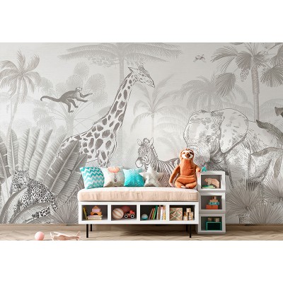 Mural Infantil Selva Retrato Cinza ANIM564 2