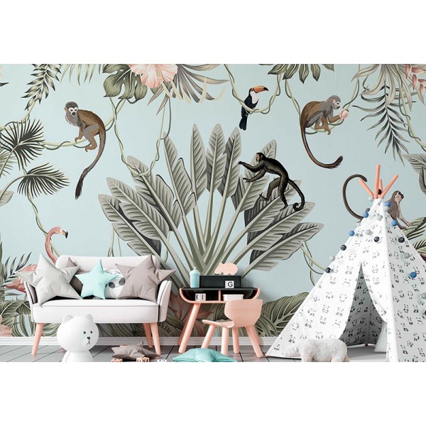 Mural Infantil Monos Saltarines ANIM569 Mural Infantil Monos Saltarines ANIM569