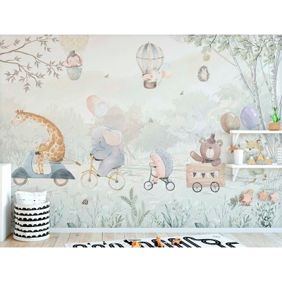 Mural Infantil Animais Sobre Rodas ANIM573 2