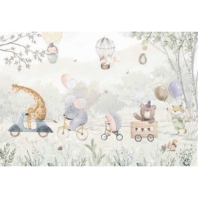 Mural Infantil Animales Sobre Ruedas ANIM573 Mural Infantil Animales Sobre Ruedas ANIM573