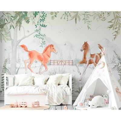 Mural Infantil Cavalls Jugant ANIM579 Mural Infantil Cavalls Jugant ANIM579